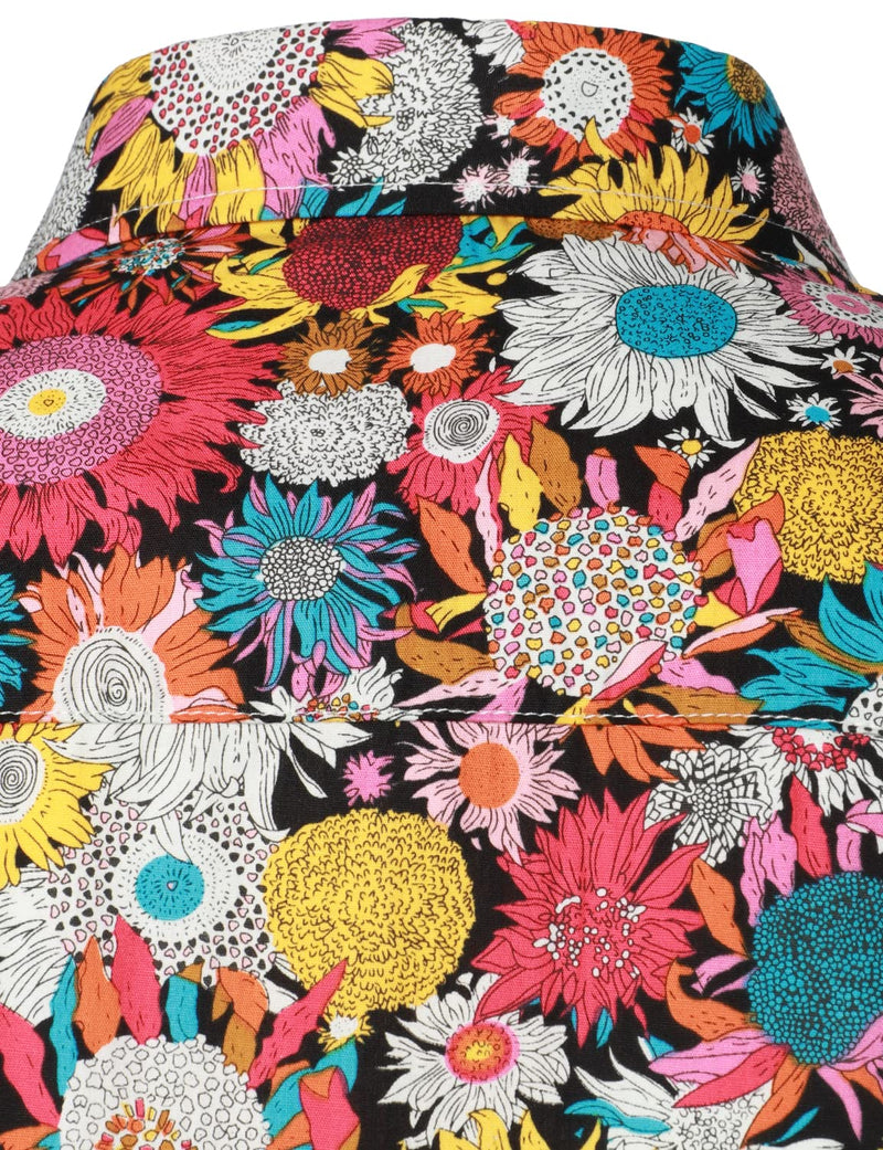 Men's Floral Cotton Flower Button Up 70s Long Sleeve Dress Shirt