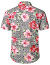 Men's Pink Floral Hibiscus Print Button Vintage Vacation Hawaiian Short Sleeve Shirt