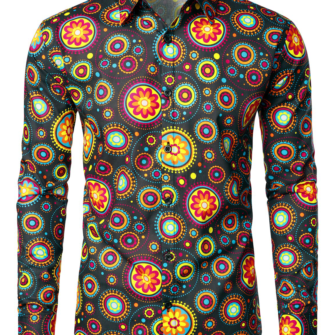 Men's Floral Paisley Breathable Cotton Disco Flower Button Up Long Sleeve Dress Shirt