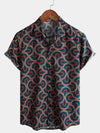 Men's Geometric Art Print Cotton Button Up Summer Short Sleeve Shirt