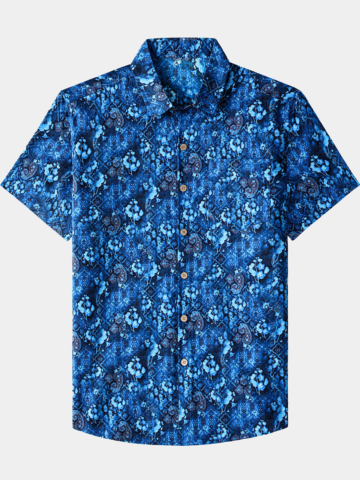 Men’s Retro Hawaiian Print Paisley Cotton Breathable Cool Resort Vacation Short Sleeve Shirt