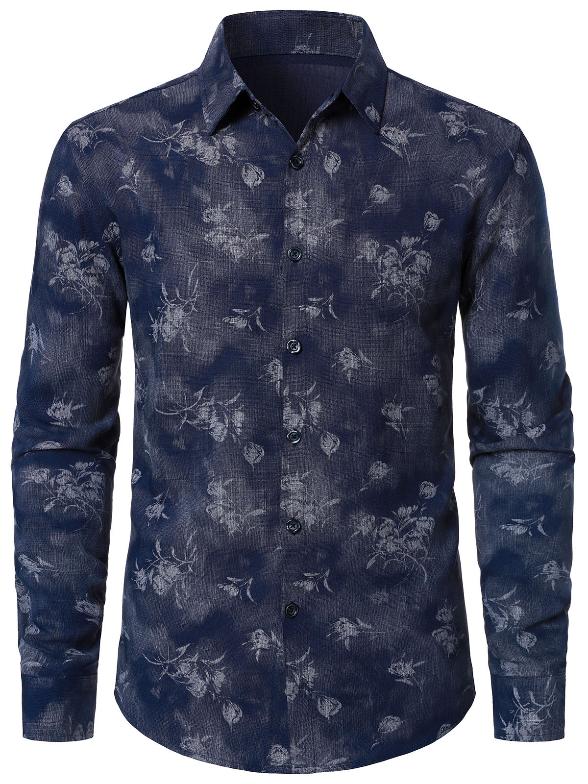 Men's Blue Vintage Art Floral Long Sleeve Shirt