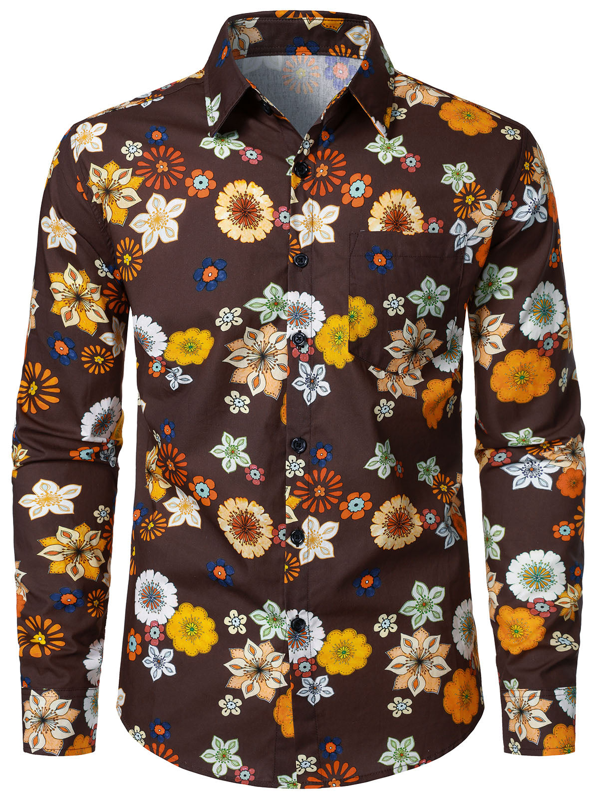 Men's Vintage Floral Print Long Sleeve Shirt