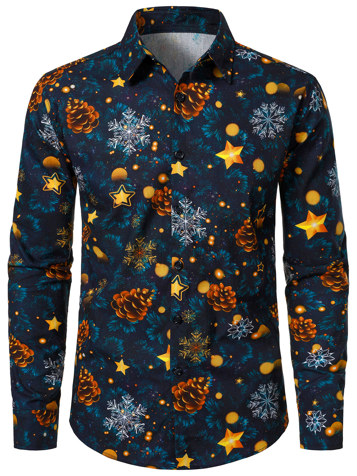 Men's Christmas Snowflake Holiday Cotton Long Sleeve Shirt