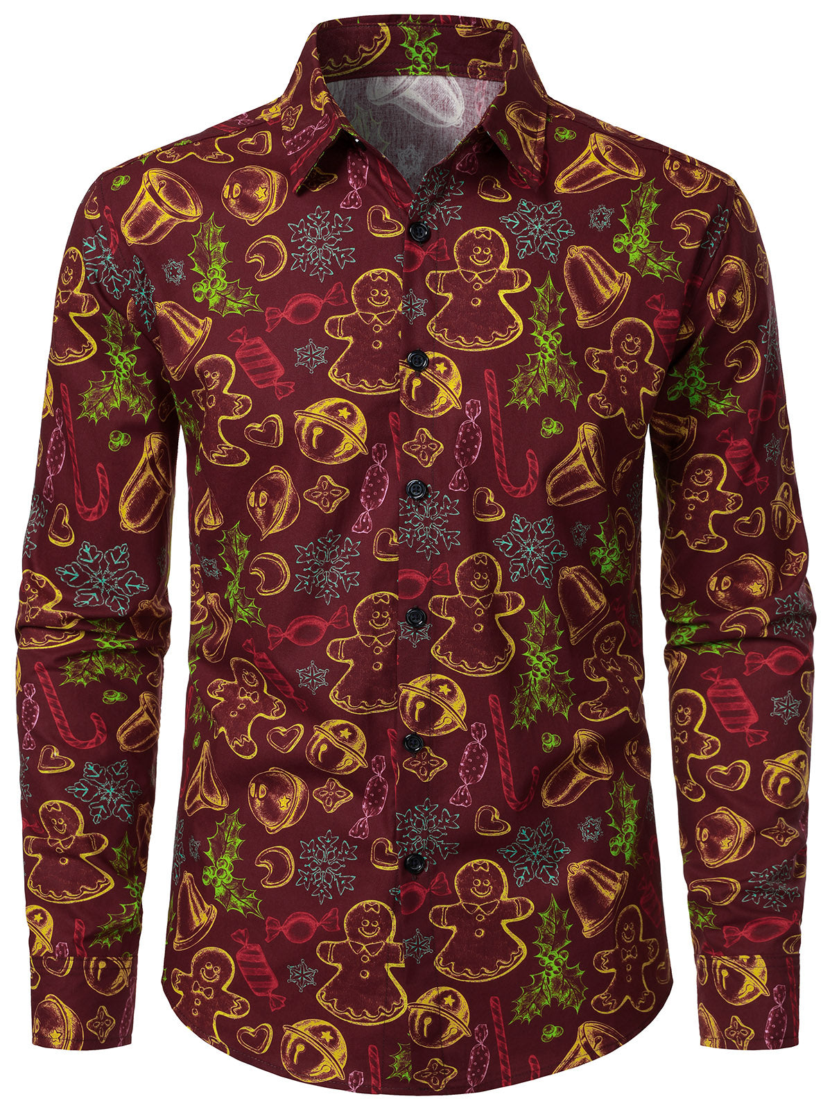 Men's Cotton Christmas Gingerbread Man Long Sleeve Shirt