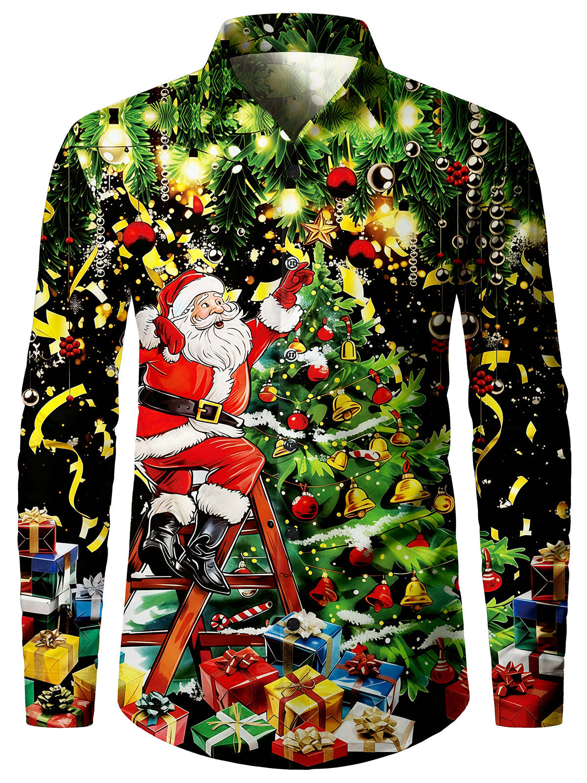 Men's Christmas Santa Claus Print Long Sleeve Holiday Shirt