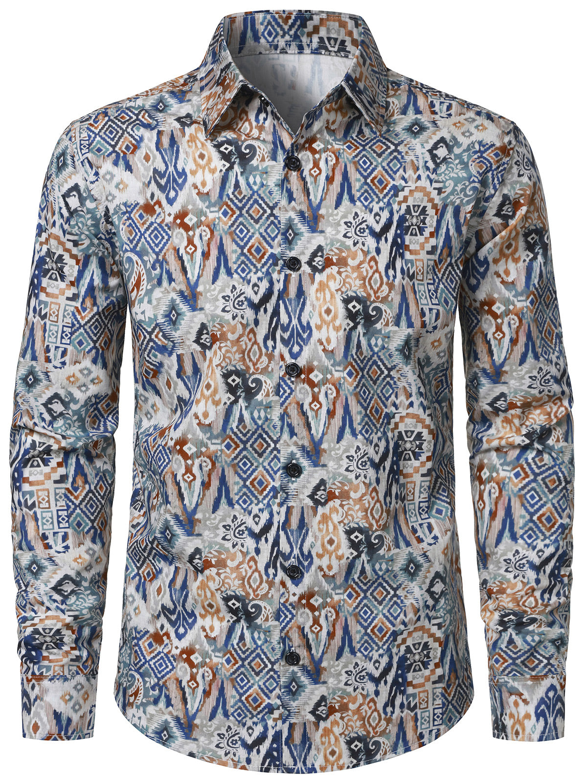 Men's Retro Aztec Print Western Geometric Long Sleeve Shirt