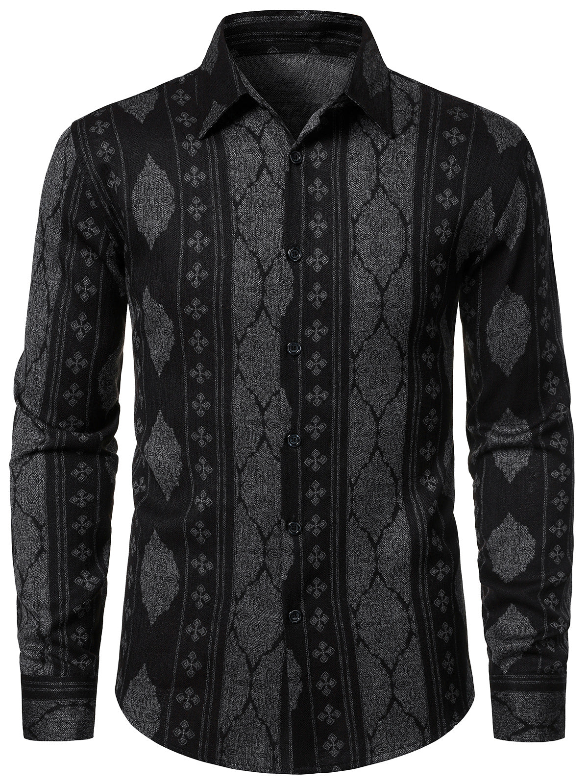 Men's Vintage Striped Print Long Sleeve Retro Western Shirt