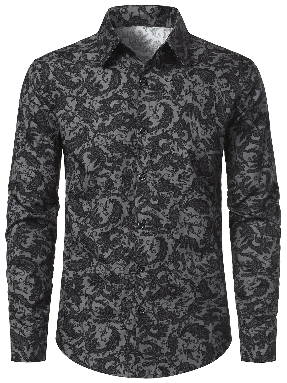 Men's Vintage Paisley Floral Print Long Sleeve Button Shirt