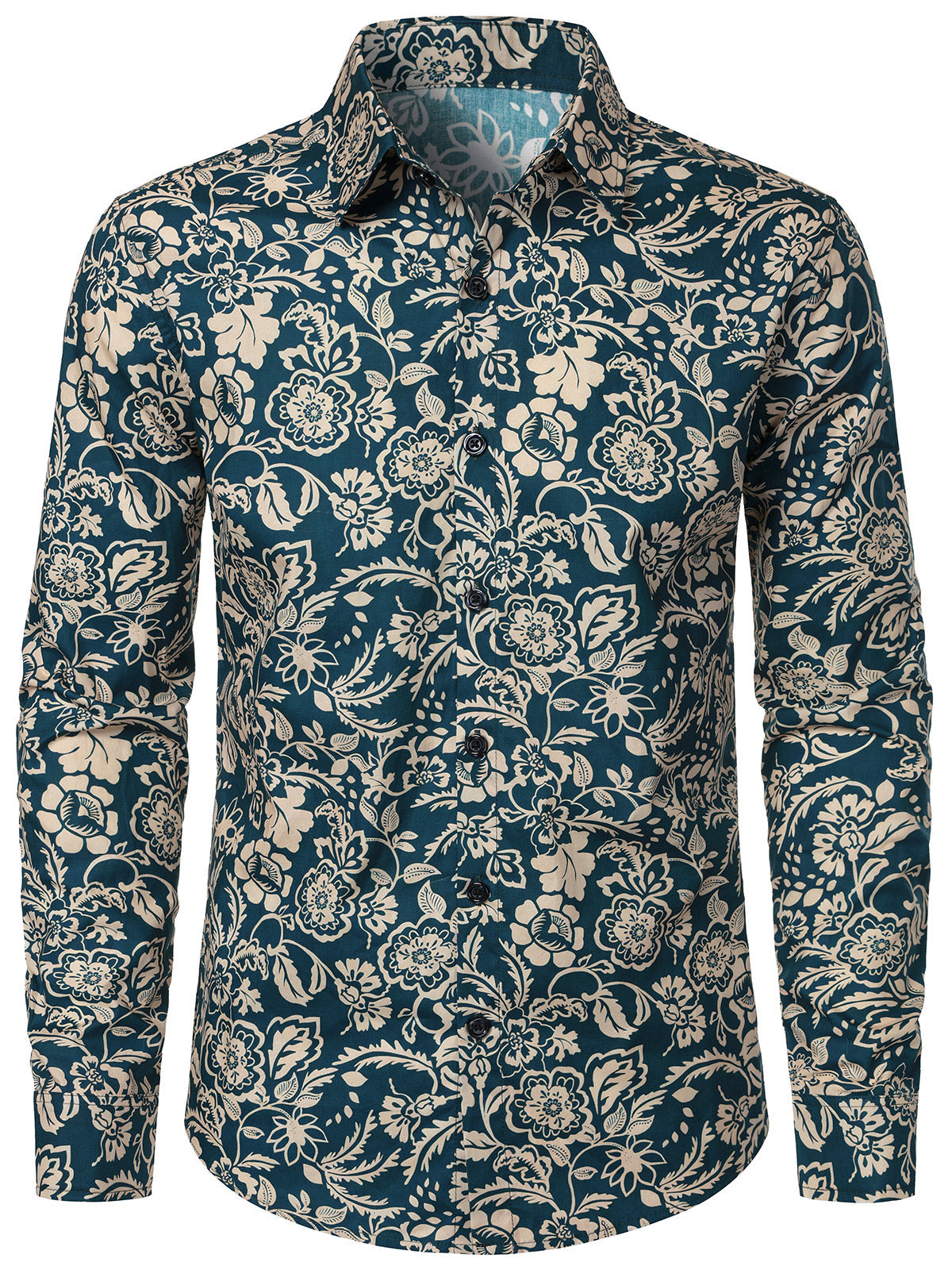 Men's Paisley Floral Print Long Sleeve Cotton Button Shirt
