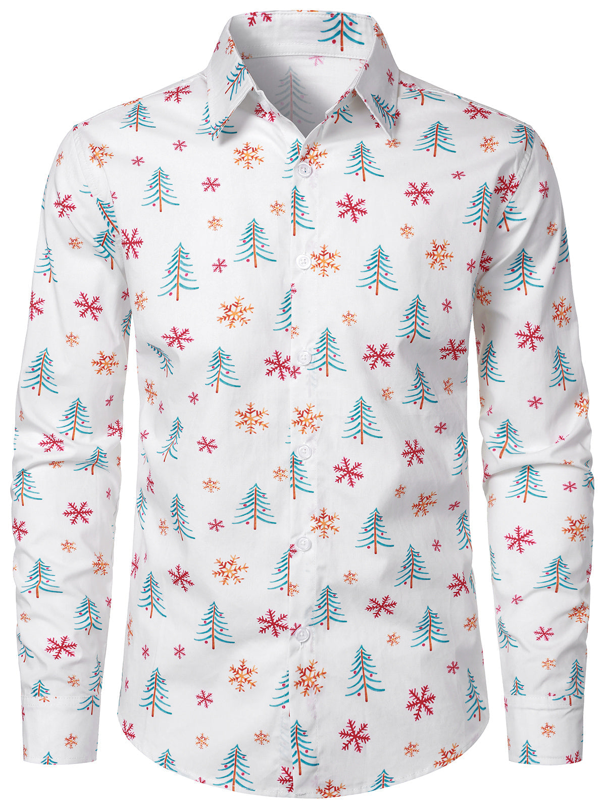 Men's Christmas Snowflake Print White Long Sleeve Shirt