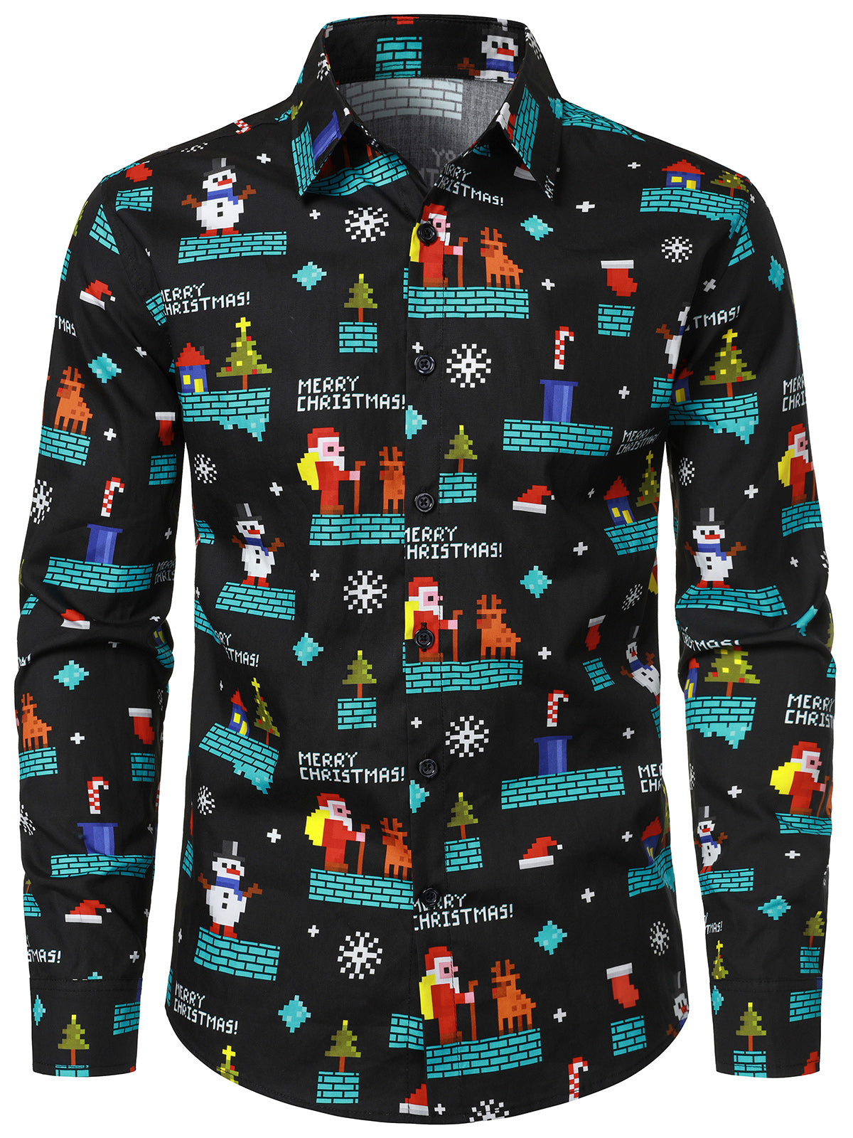 Men's Xmas Santa Claus Funny Black Long Sleeve Shirt