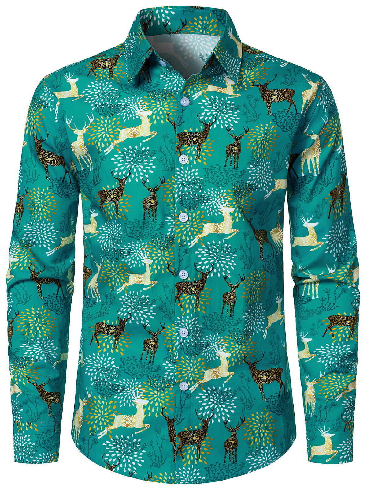 Men's Xmas Reindeer Santa Claus Green Funny Long Sleeve Shirt