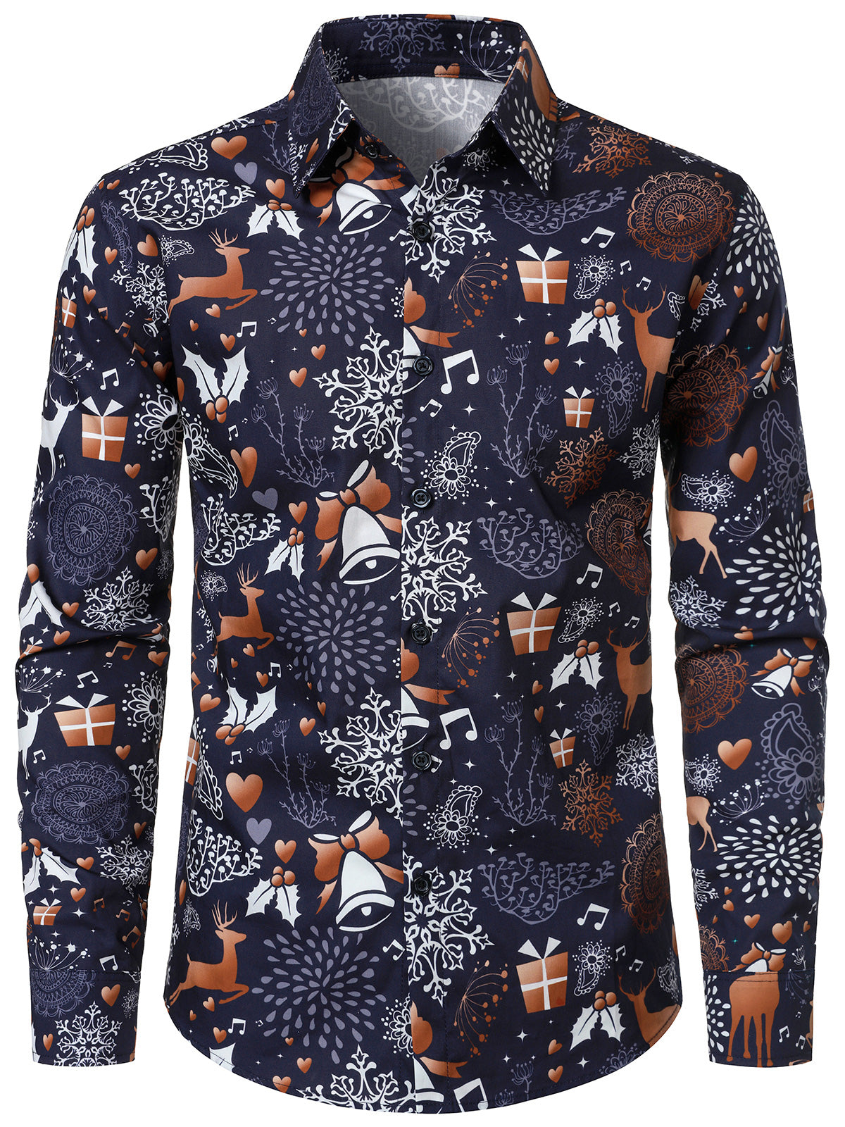 Men's Christmas Reindeer Holiday Cotton Long Sleeve Shirt