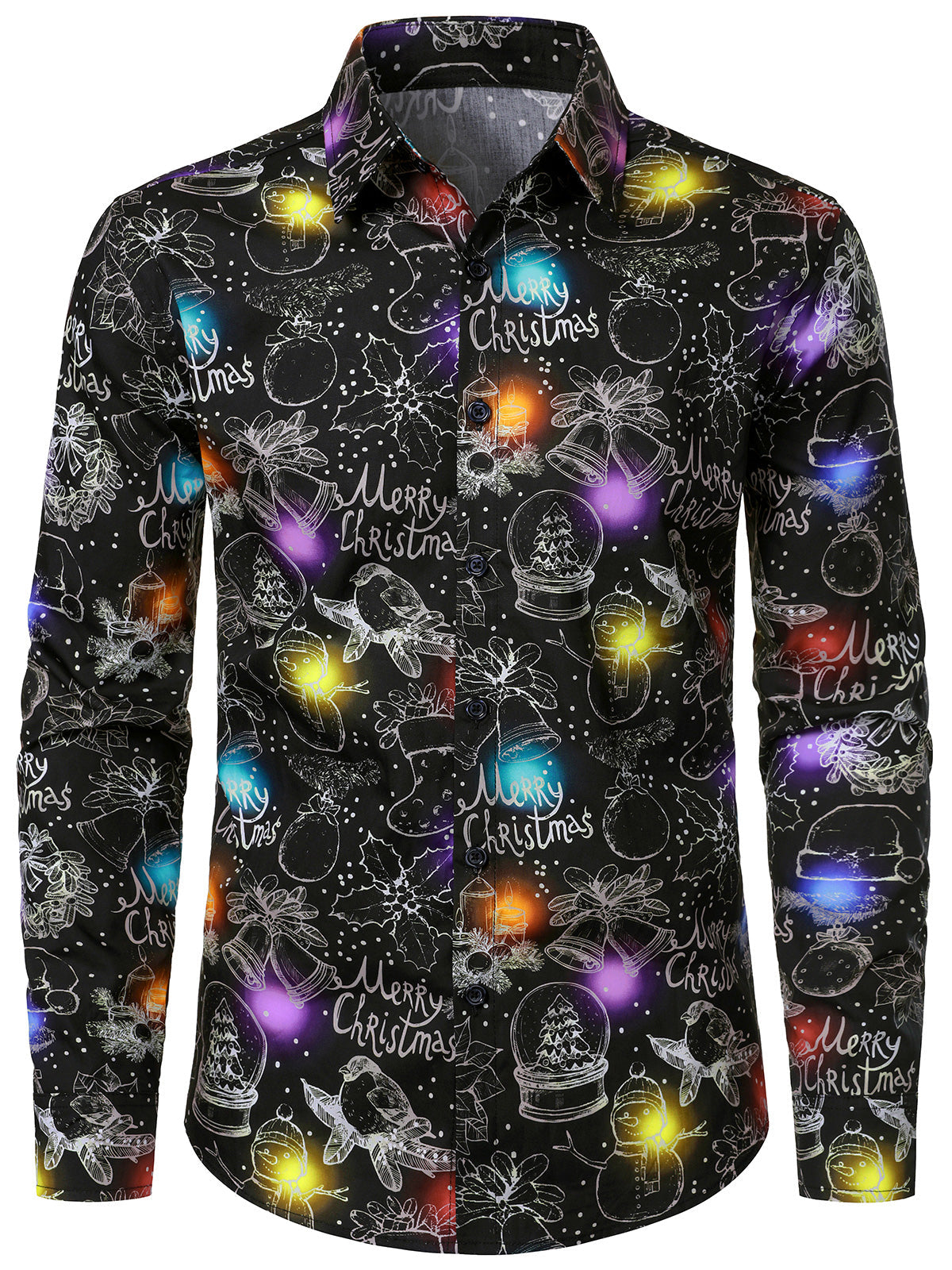 Men's Christmas Holiday Gift Pattern Cotton Long Sleeve Shirt