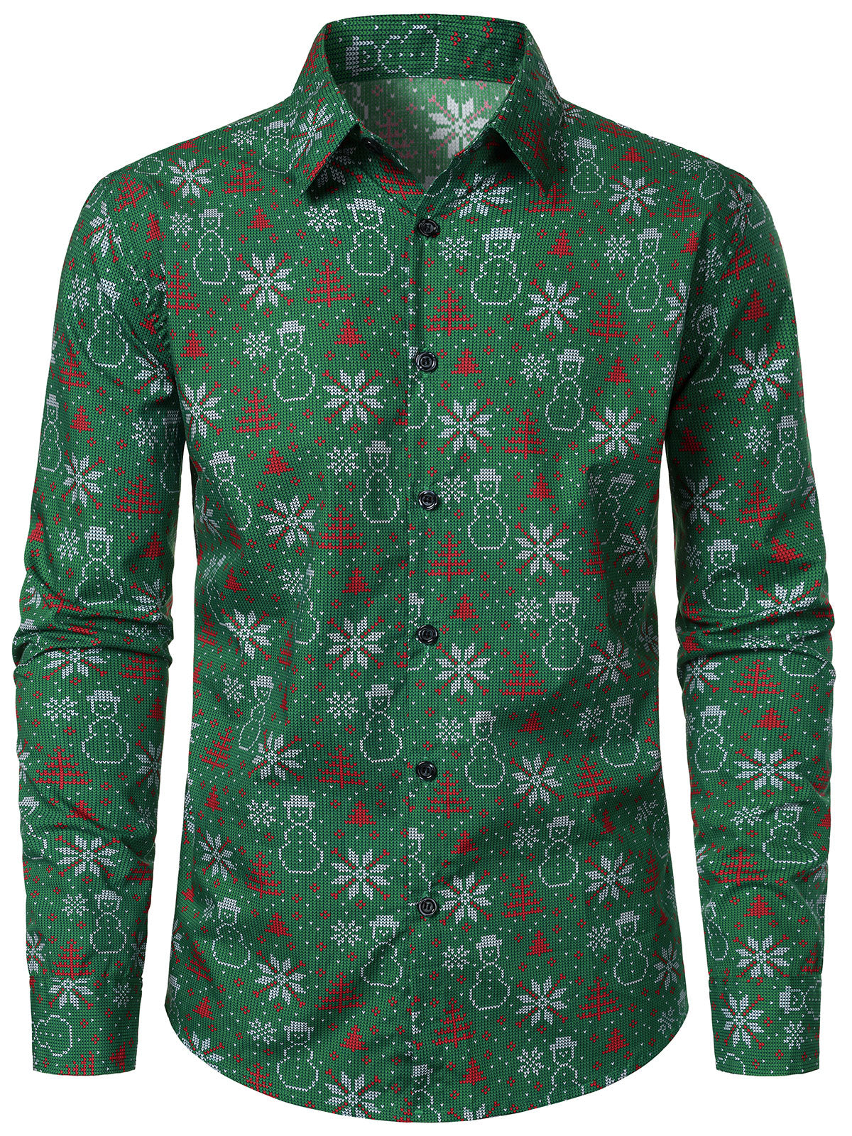 Men's Christmas Snowman Pattern Long Sleeve Holiday Shirt