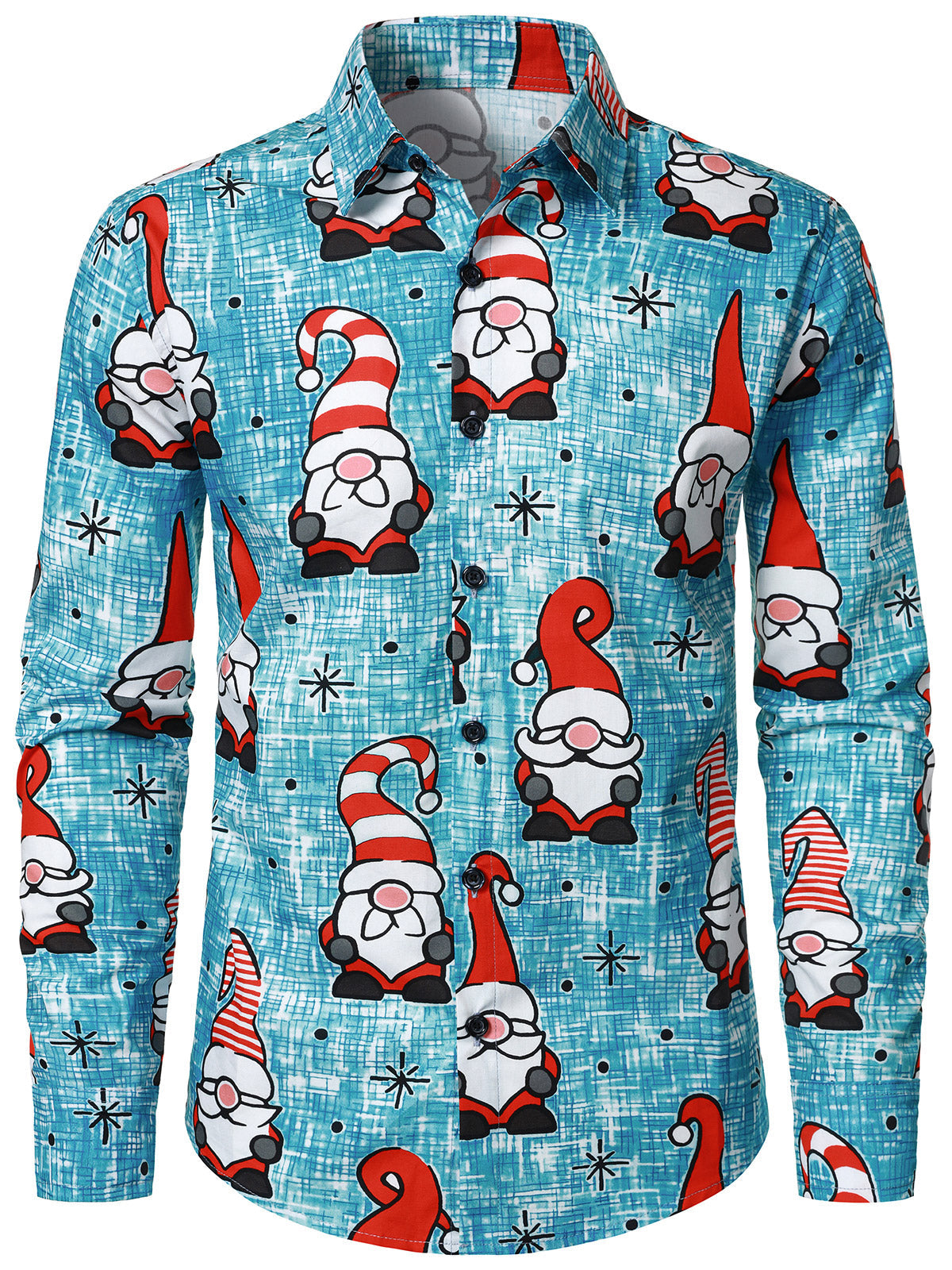 Men's Christmas Gnome Print Long Sleeve Holiday Shirt