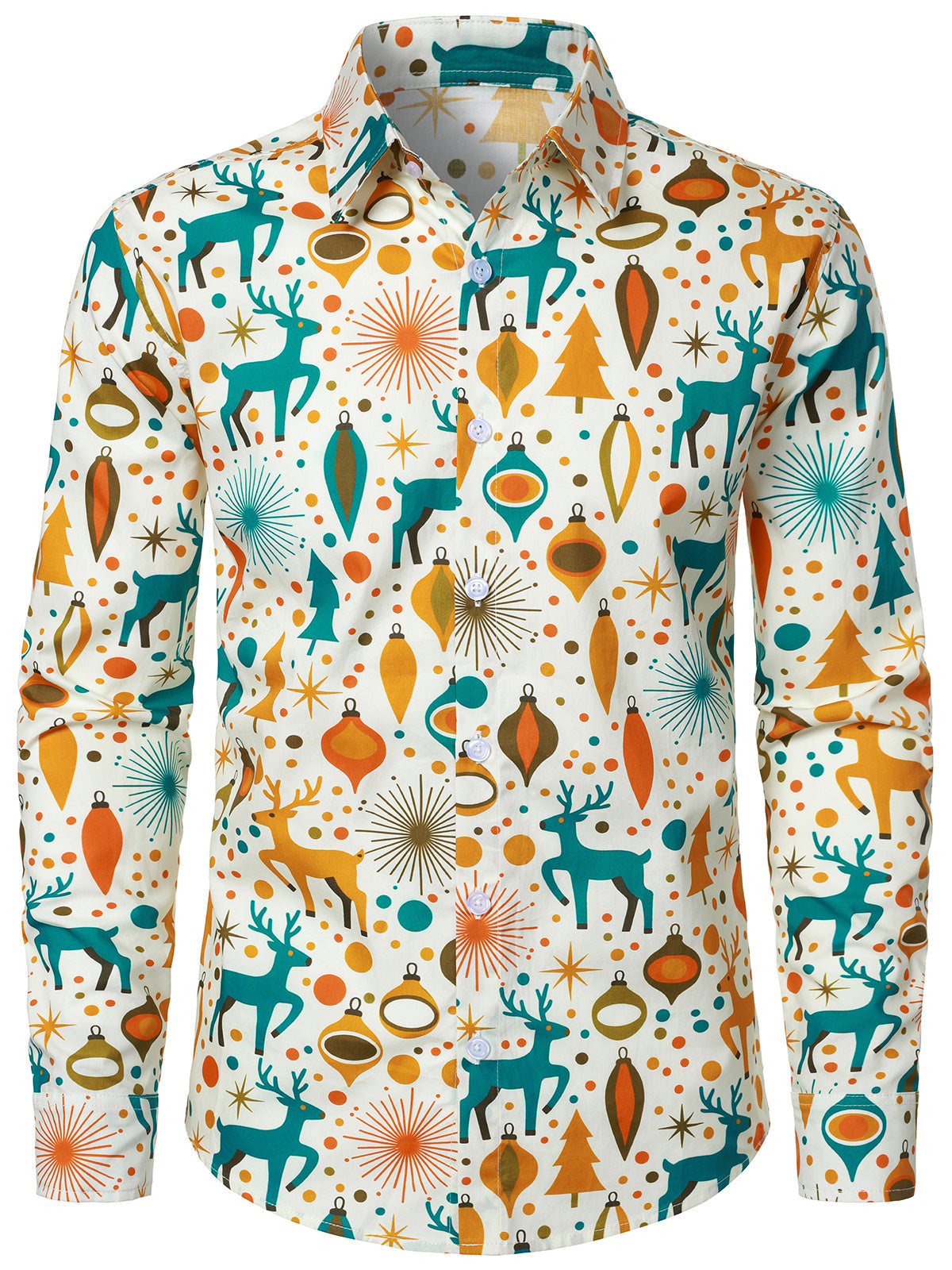 Men's Vintage Christmas Print Long Sleeve Holiday Shirt