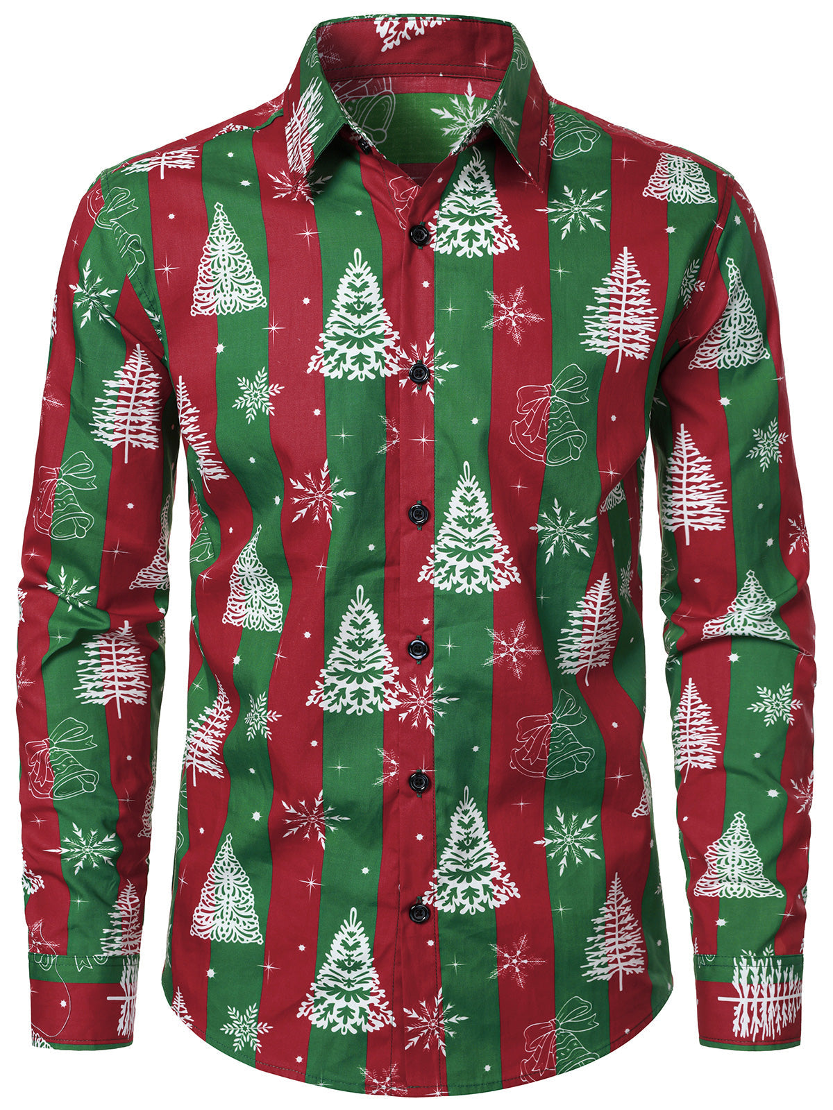 Men's Classic Christmas Pattern Long Sleeve Holiday Shirt