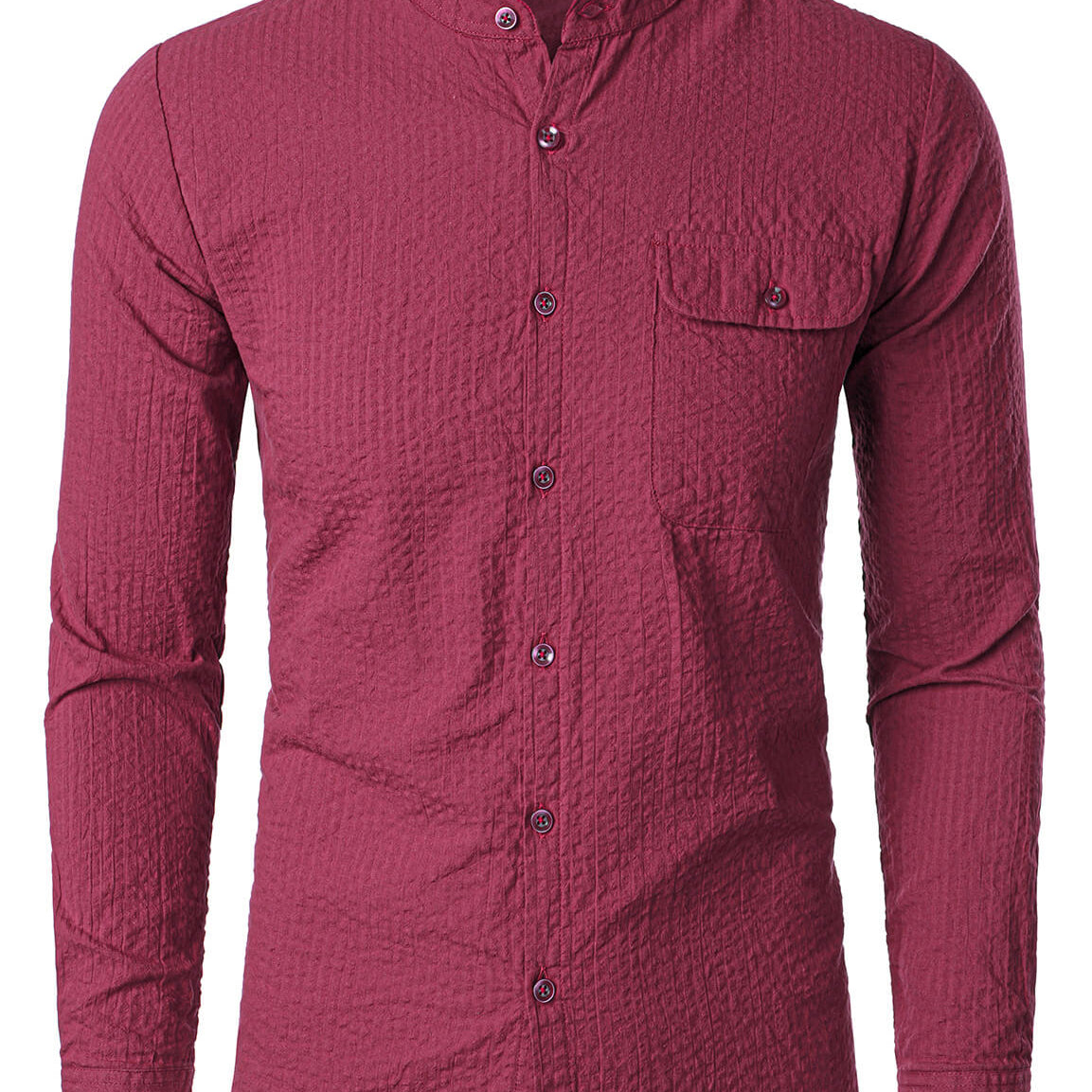 Camisa de manga larga con botones y cuello Henry de color sólido con bolsillo informal 100% algodón para hombre