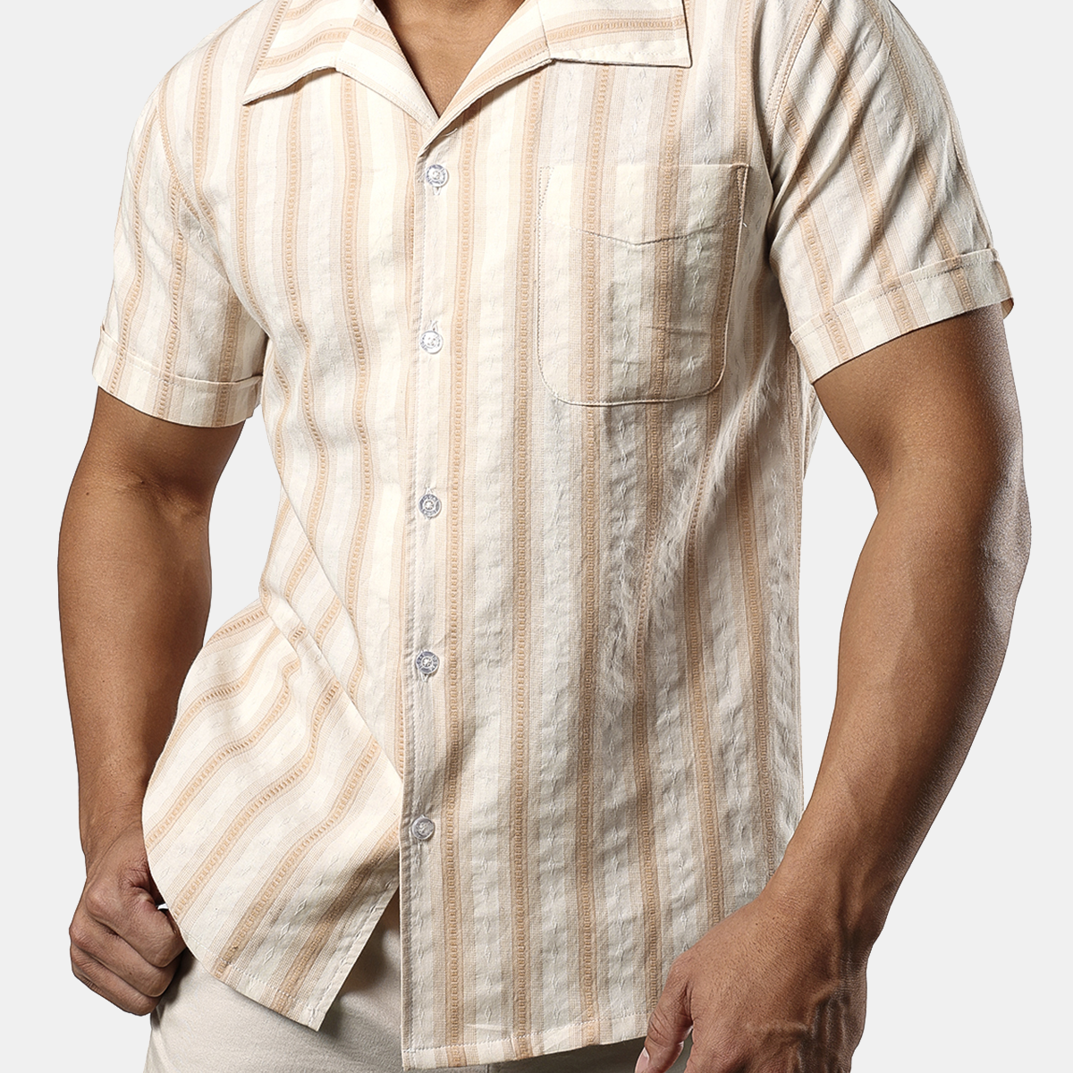 Men's Cuban Guayabera Striped Short Sleeve Casual Button Holiday Beach Shirt