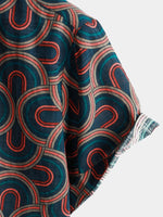 Men's Geometric Art Print Cotton Button Up Summer Short Sleeve Shirt