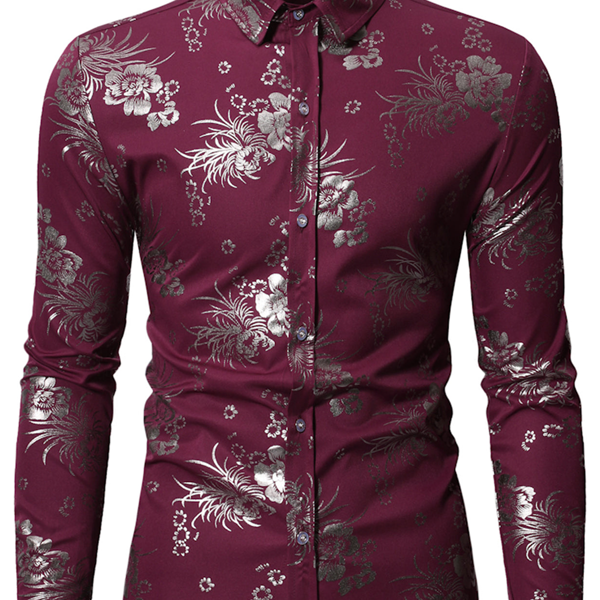 Men's Floral Long Sleeve Casual Button Up Shirt