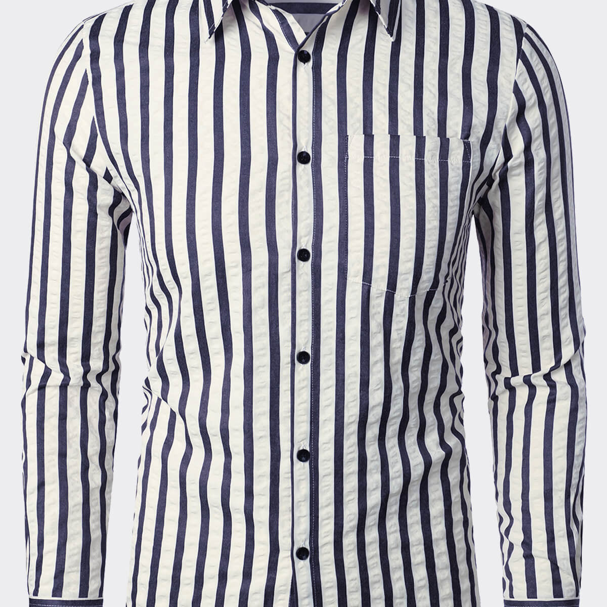 Camisa de manga larga con botones y bolsillo a rayas transpirable para hombre