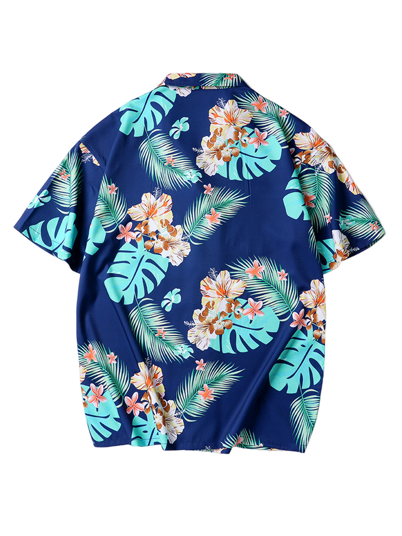 Men's Cool Tropical Floral Print Pocket Cuban Collar Short Sleeve Shirt