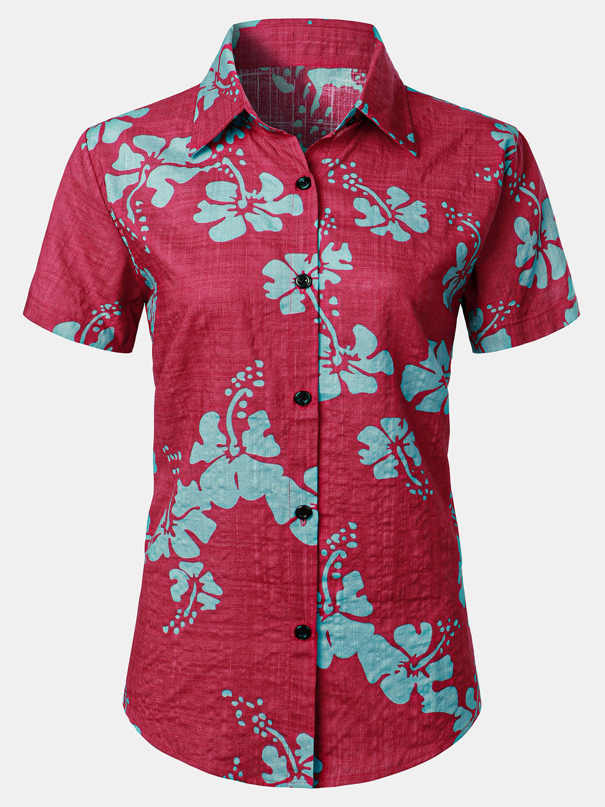 Women's Floral Print Blouse Flower Hawaiian Cotton Summer Aloha Short Sleeve Shirt
