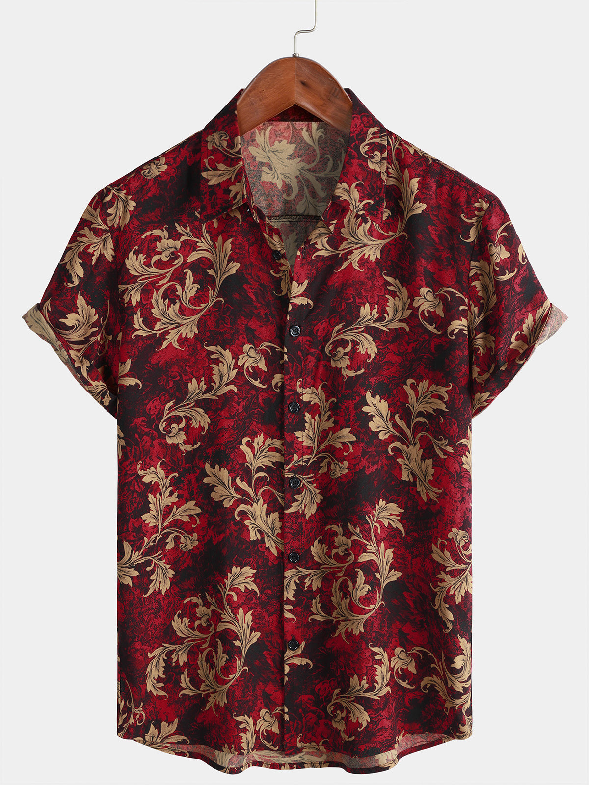 Men's Vintage Floral Print Short Sleeve Button Up Hawaiian Summer Shirt