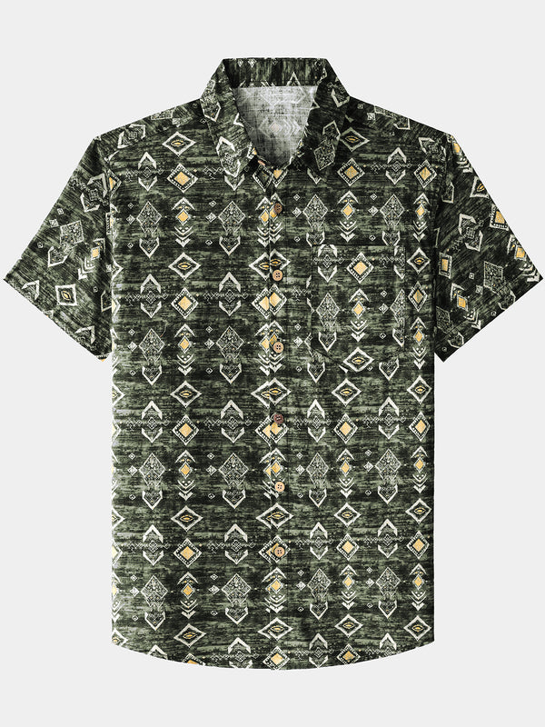 Men’s Breathable Geometric Short Sleeve Button Down Cool Casual Shirt