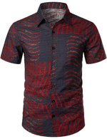 Men's Vintage Cotton Art Holiday Retro 70s Short Sleeve Summer Button Up Red Shirt