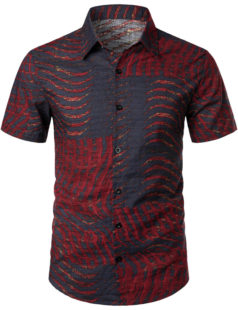 Men's Vintage Cotton Art Holiday Retro 70s Short Sleeve Summer Button Up Red Shirt