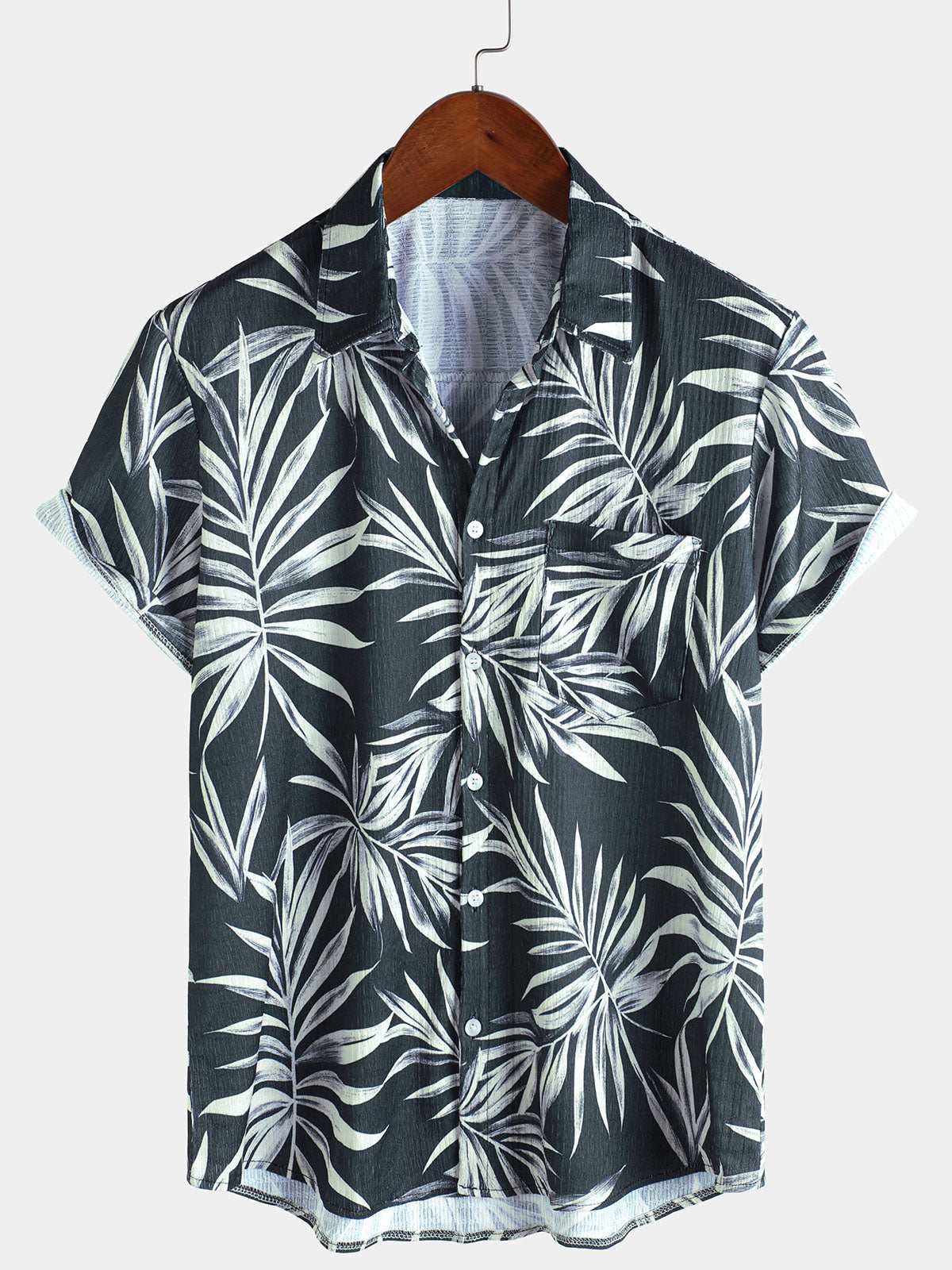 Men's Summer Leaf Print Hawaiian Short Sleeve Shirt