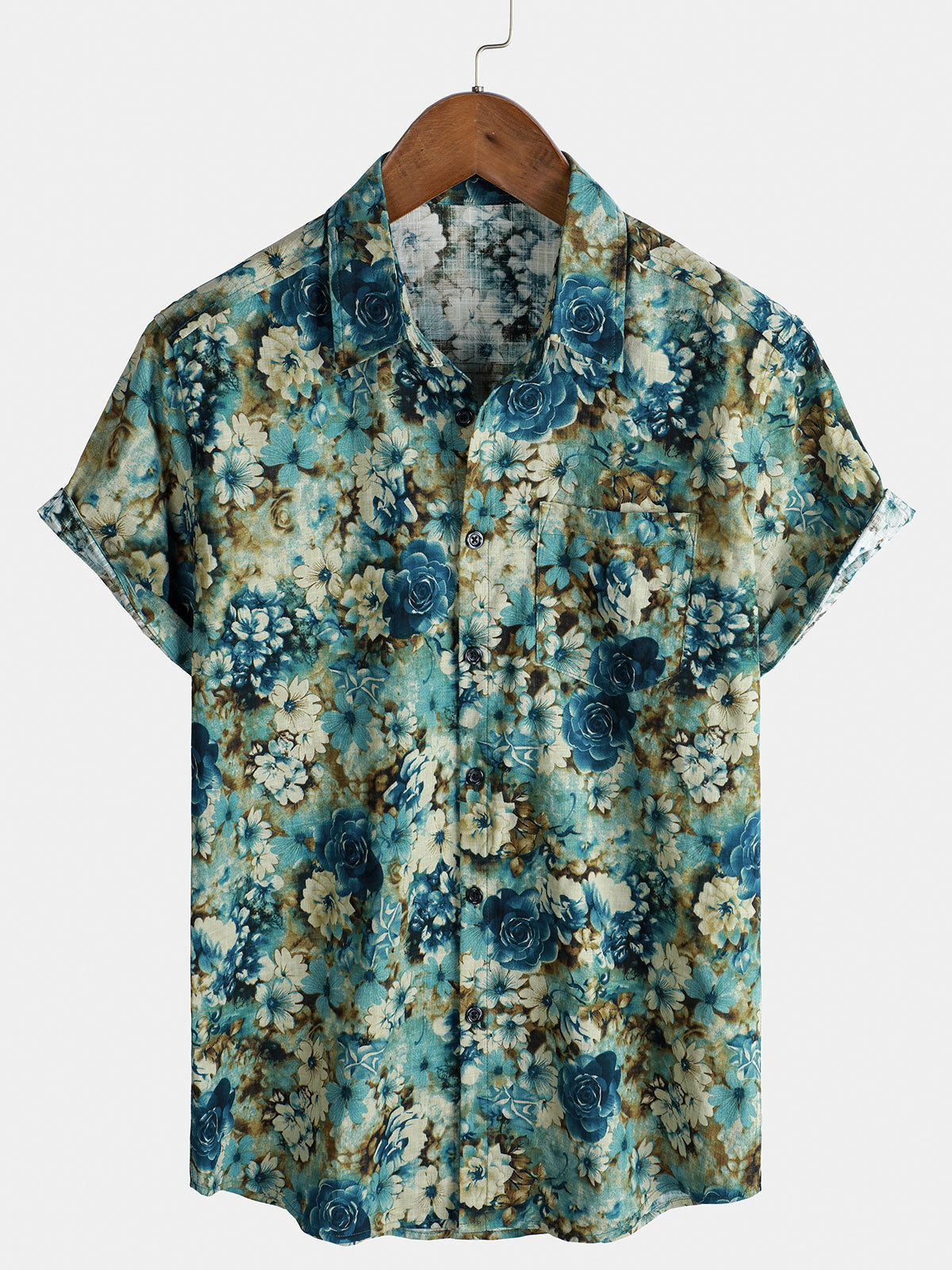 Men's Vintage Tropical Flower Print Vacation Short Sleeve Shirt