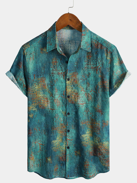 Men's Blue Beach Vacation Breathable Tropical Short Sleeve Hawaiian Shirt