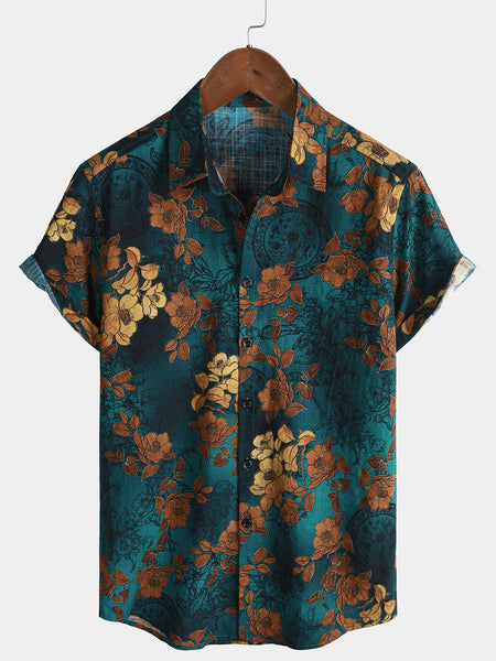 Men's Retro Summer Beach Cruise Vacation Button Short Sleeve Shirt