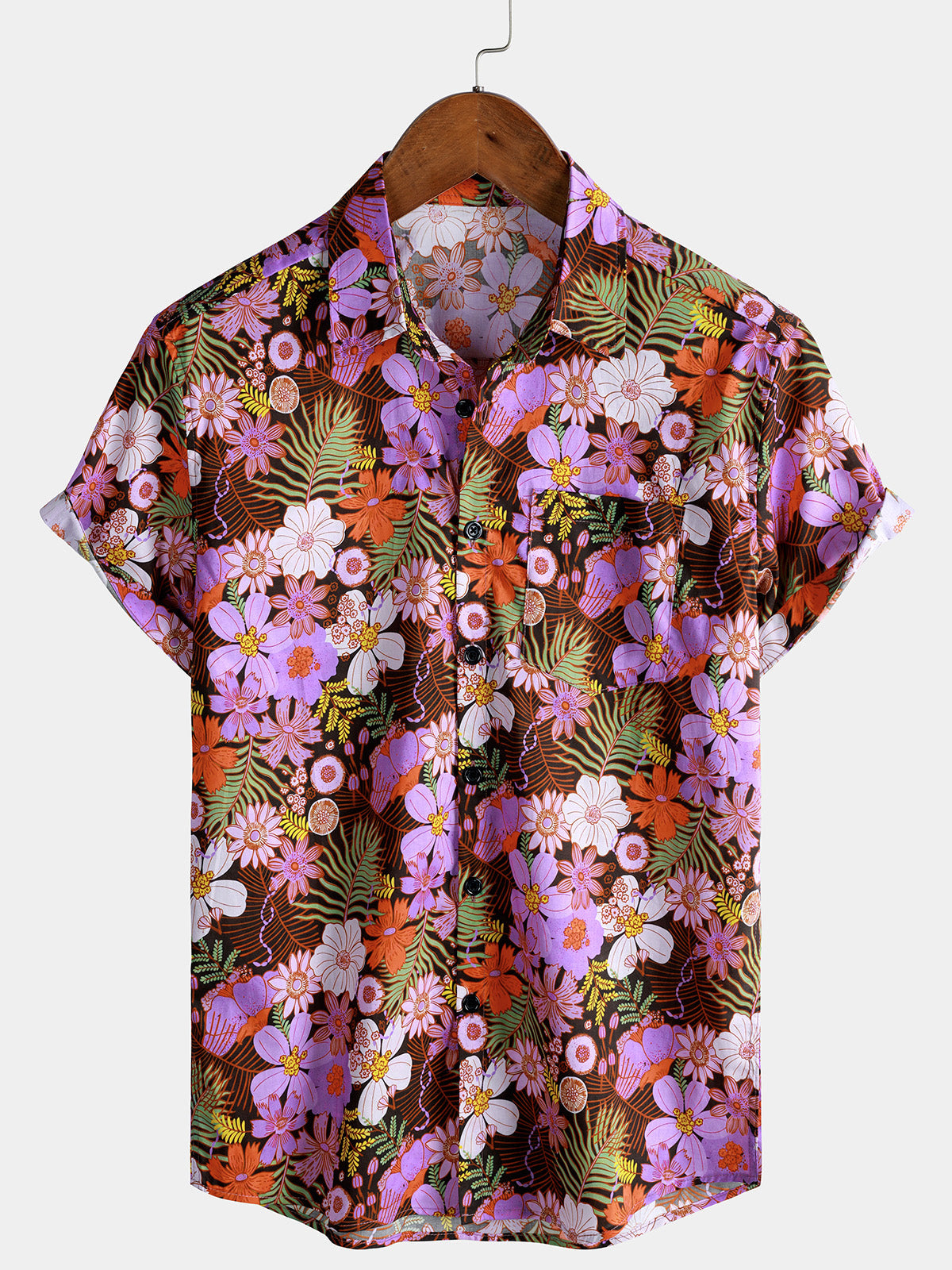 Men's Floral Vintage Hawaiian Short Sleeve Lightweight Cotton Shirt