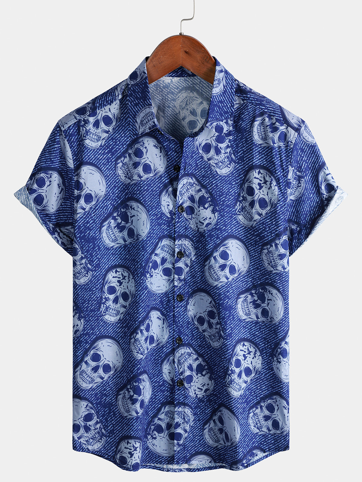 Men's Skull Punk Rock and Roll Cool Funny Summer Hawaiian Shirt