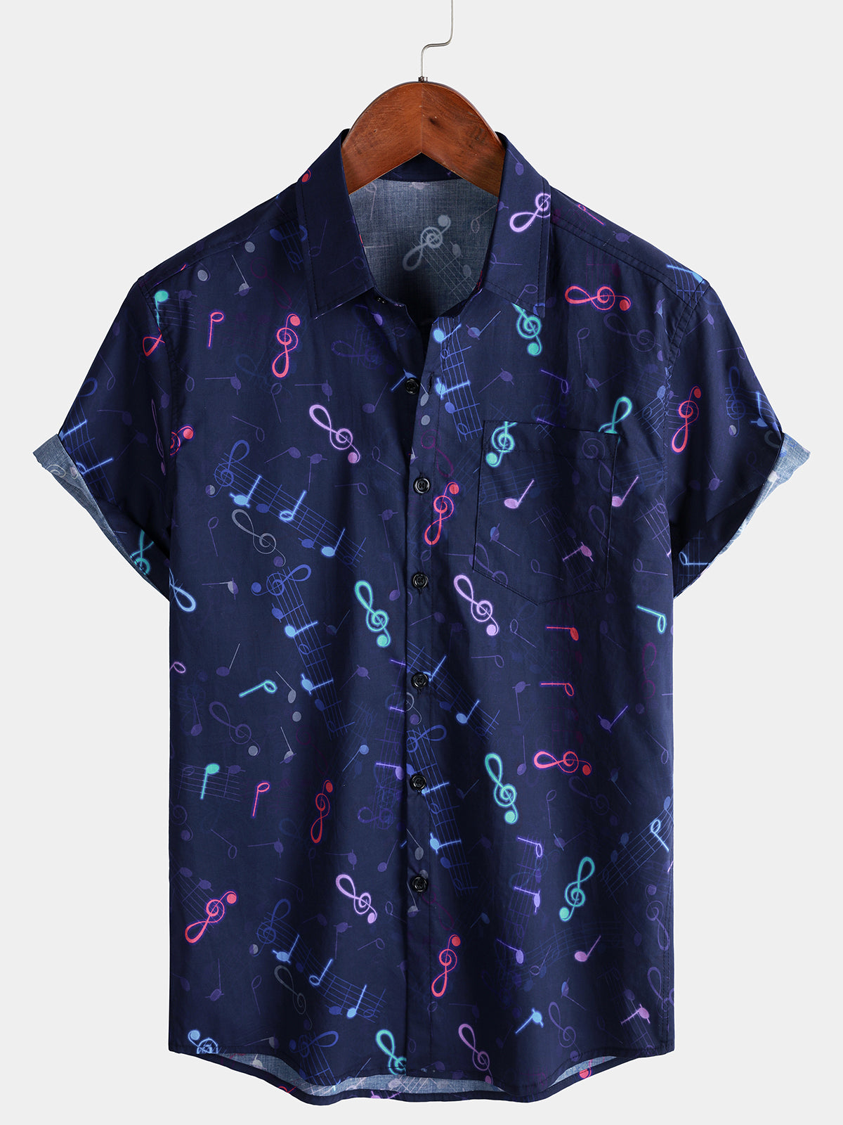 Men's Short Sleeve Cool Holiday Music Festival Funny Button Up Navy Blue Shirt