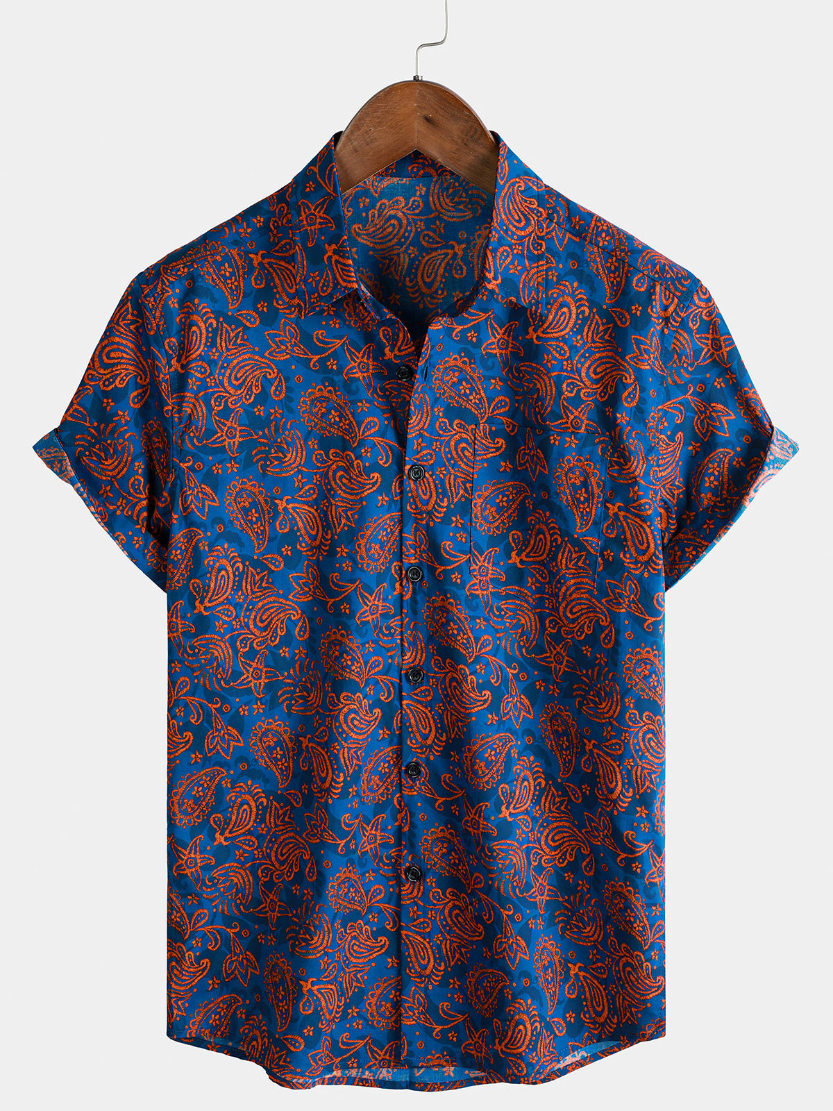 Men’s Floral Paisley Print Button Up Summer Beach Shirt