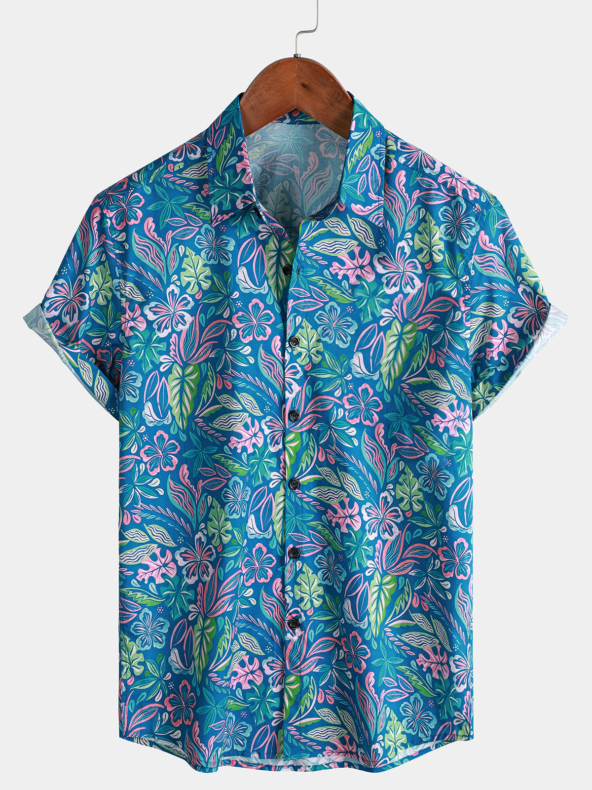 Men’s Casual Floral Print Short Sleeve Breathable Vacation Shirt