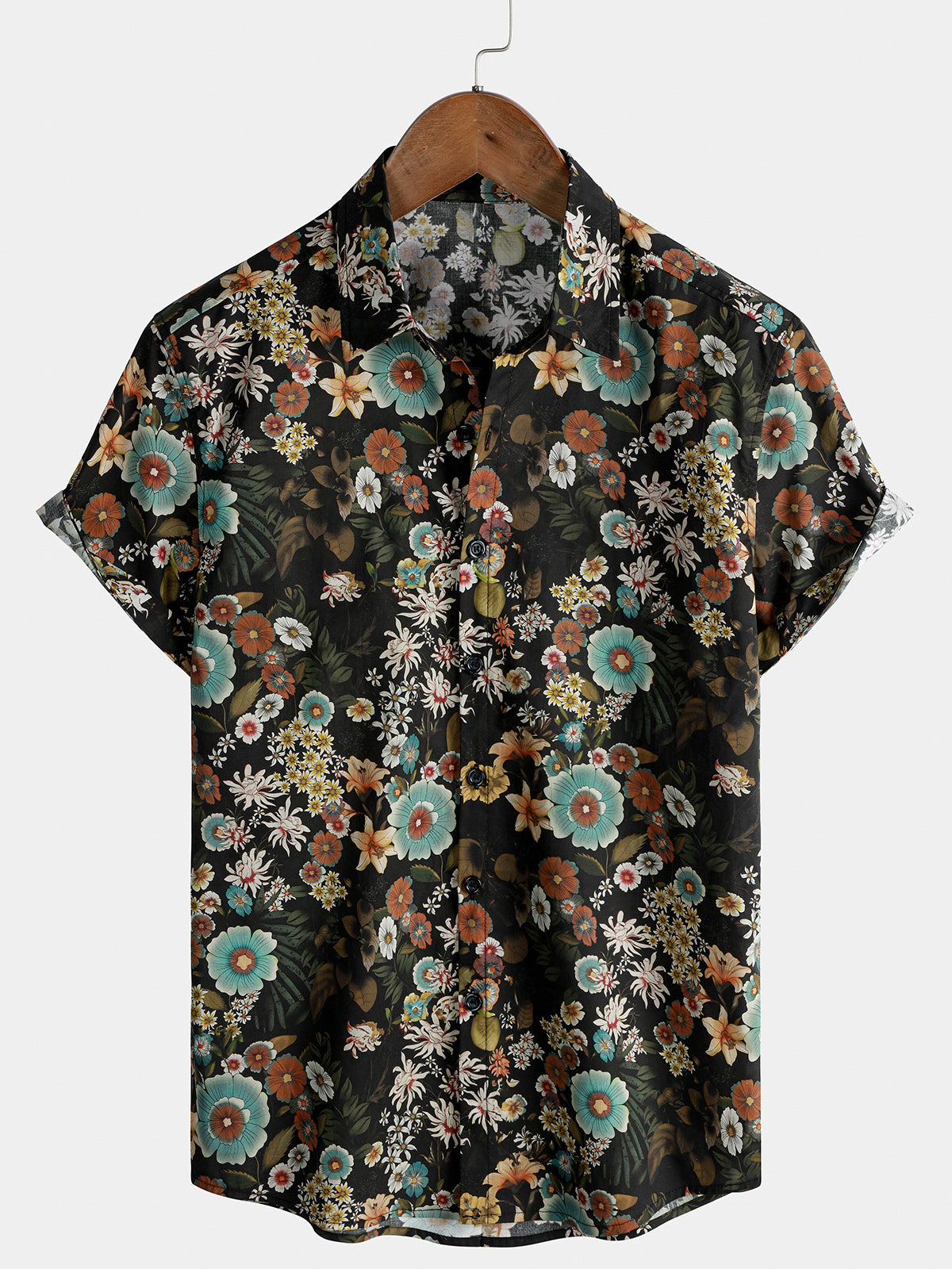 Men’s Vintage Floral Short Sleeve Button Up Lightweight Cool Vacation Shirt
