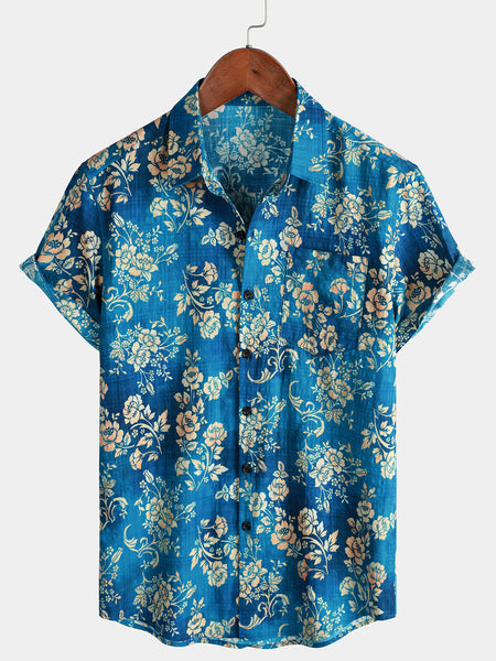 Men’s Casual Floral Print Short Sleeve Breathable Holiday Beach Shirt