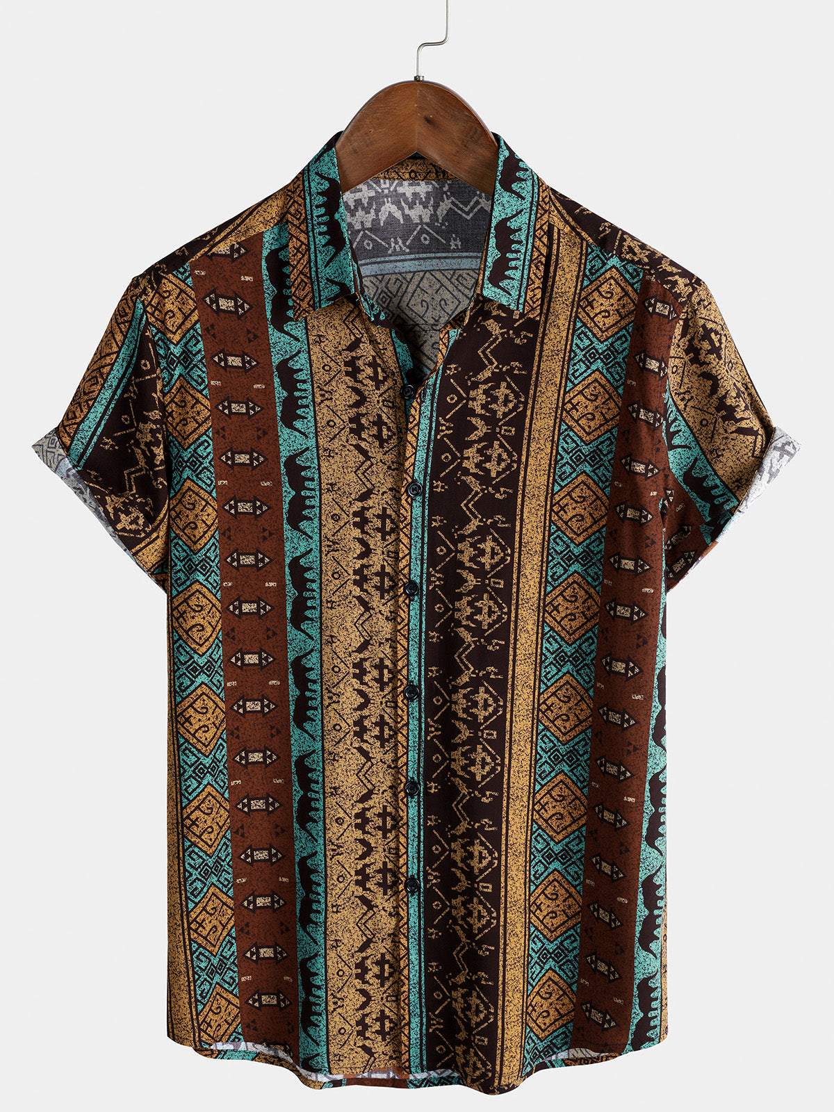 Men’s Vintage Geometric Tribal Short Sleeve Lightweight Vacation Shirt