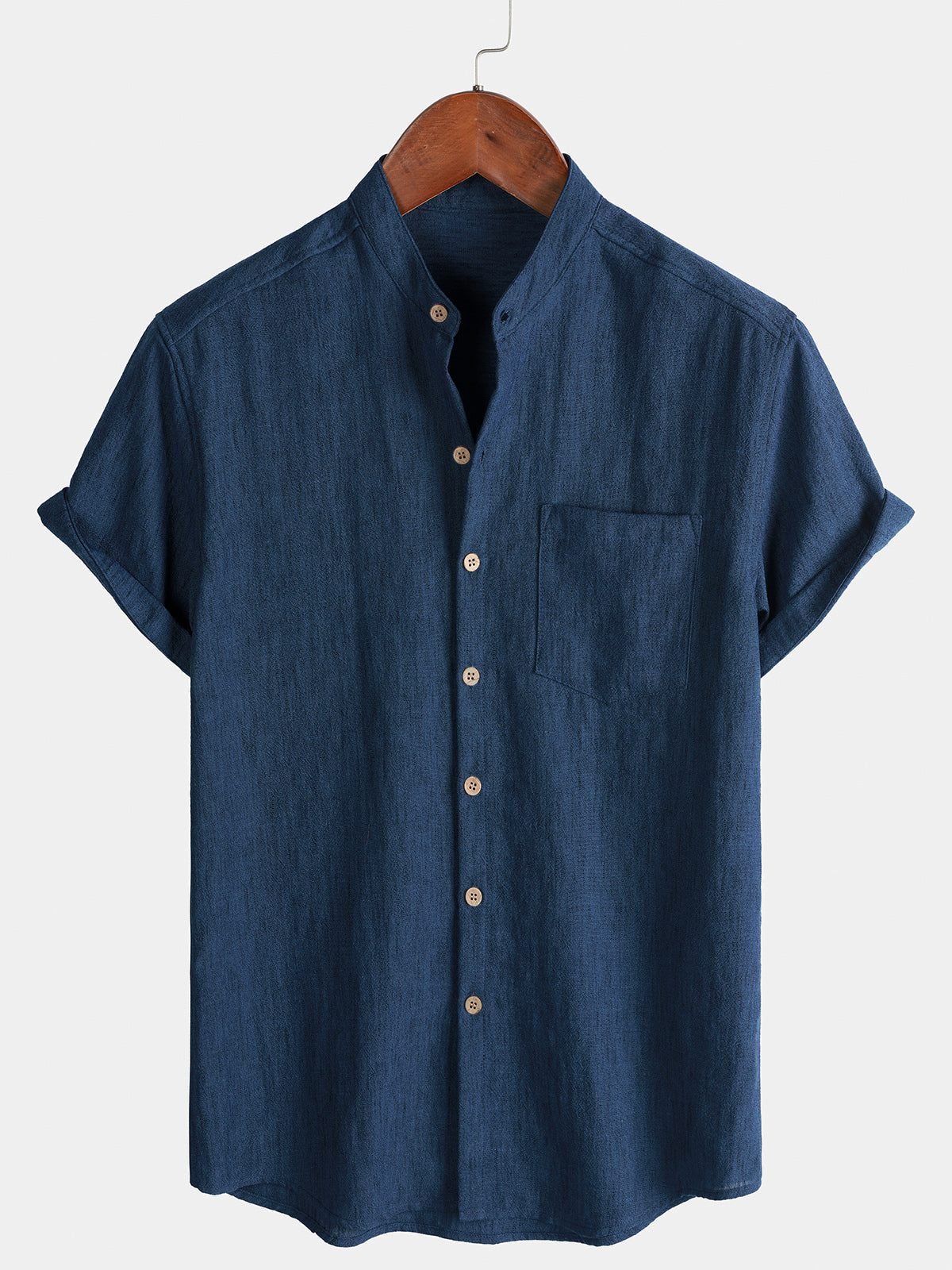 Men's Casual Solid Henley Collar Summer  Short Sleeve Shirt
