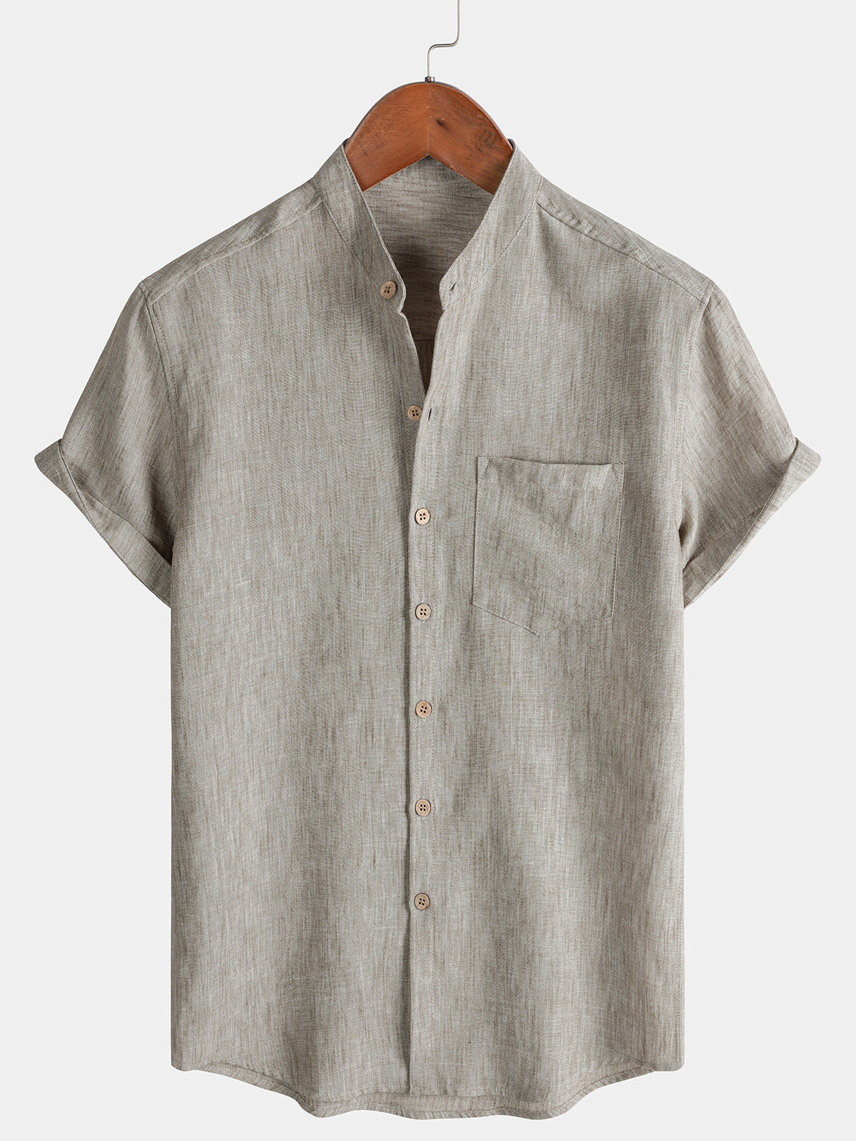 Men's Casual Solid Henley Collar Summer  Short Sleeve Shirt