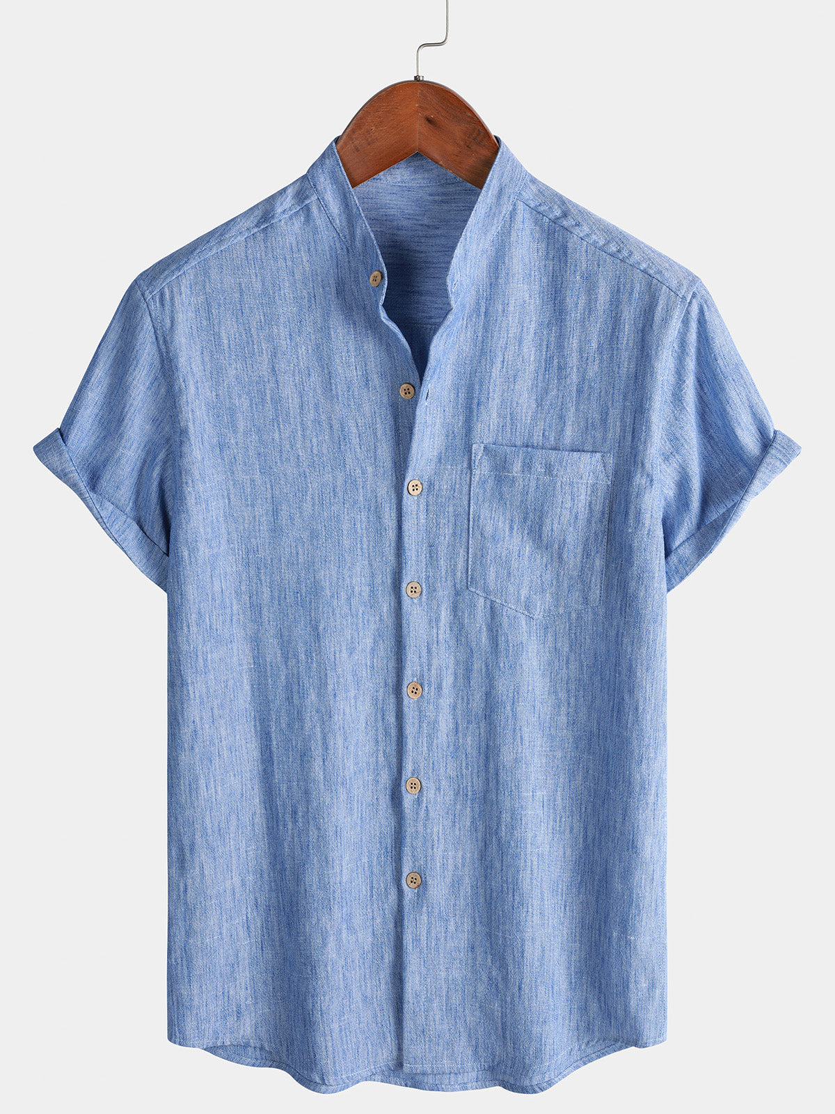 Men's Casual Solid Henley Collar Summer  Short Sleeve Shirt