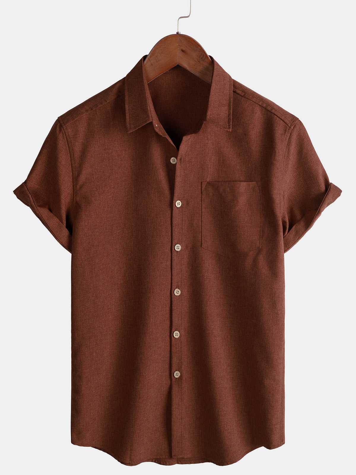 Men's Casual Solid Soft Casual Button Up Short Sleeve Shirt